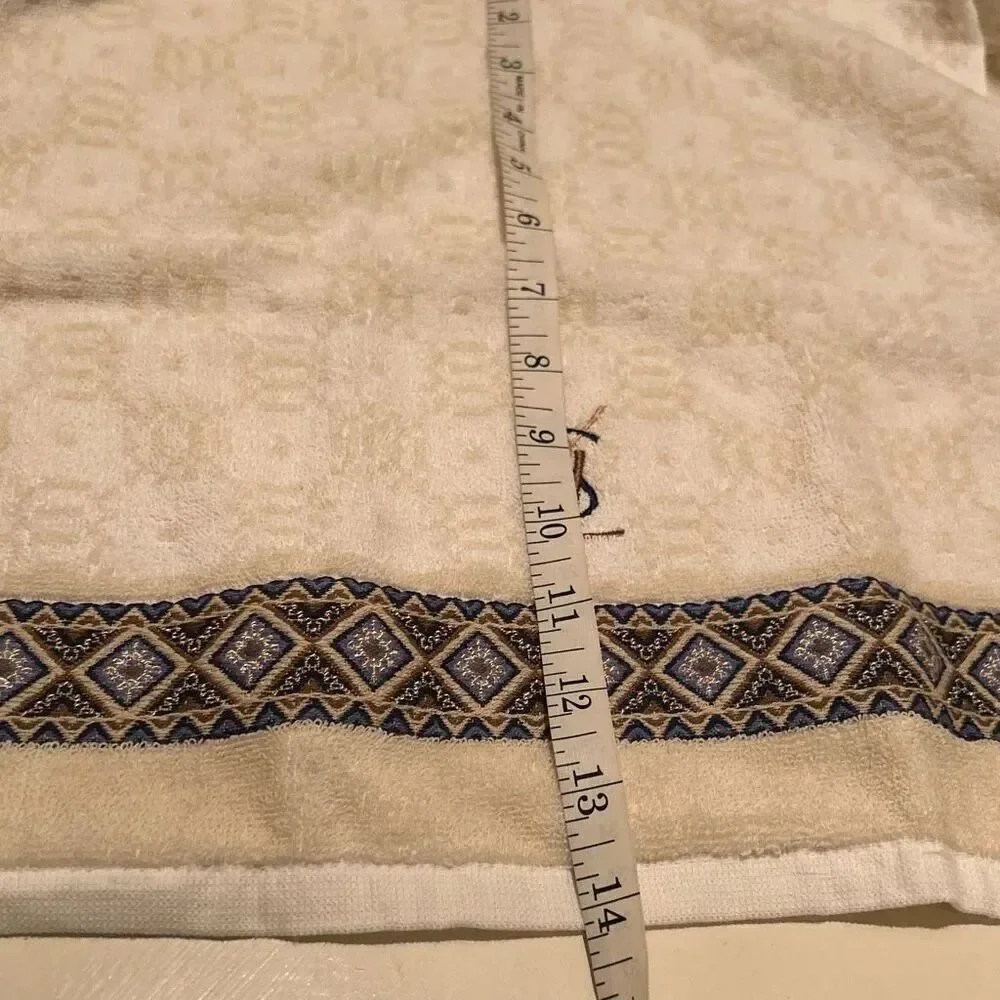 Yves Saint Laurent 14x14 Decorative Hand Towel Beige Blue Pattern Block NEW